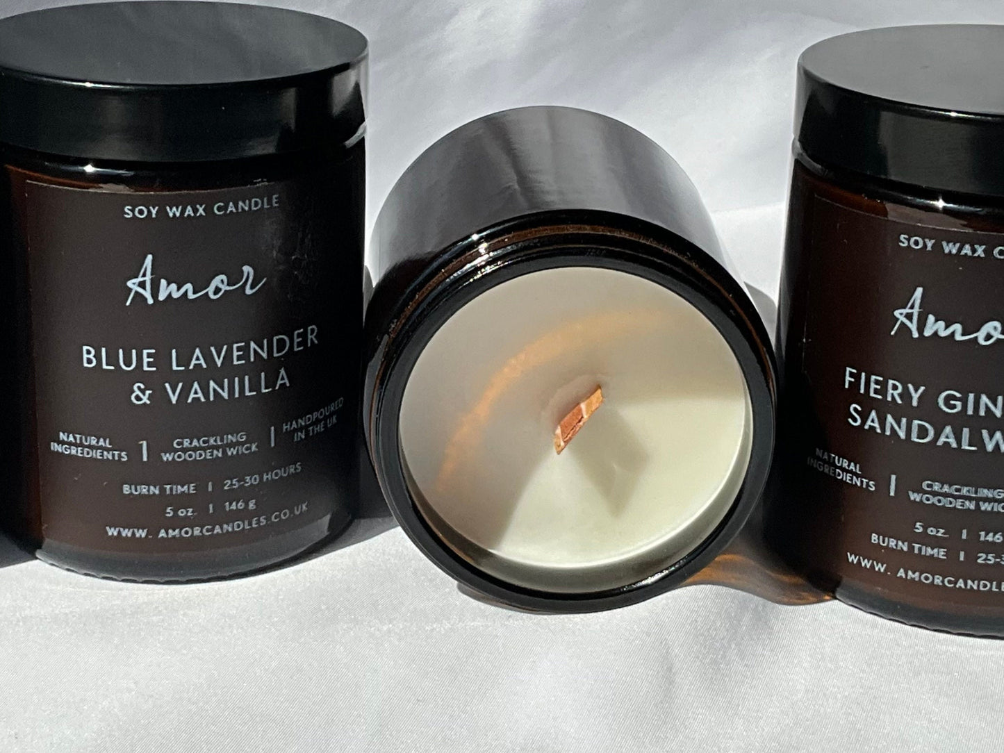 Gorgeous Scented Soy Wax Candles | Wooden Wicks | Pick your own Scent | 180ml Reusable Amber Jar | Burn-time up to 40 hours | Eco-friendly