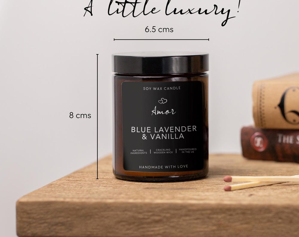 Gorgeous Scented Soy Wax Candles | Wooden Wicks | Pick your own Scent | 180ml Reusable Amber Jar | Burn-time up to 40 hours | Eco-friendly