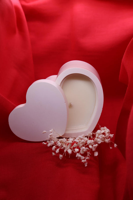 Heart Shaped Scented Soy Wax Candle | Minimalistic White Stone Cast Container | Burn-time up to 30 hours
