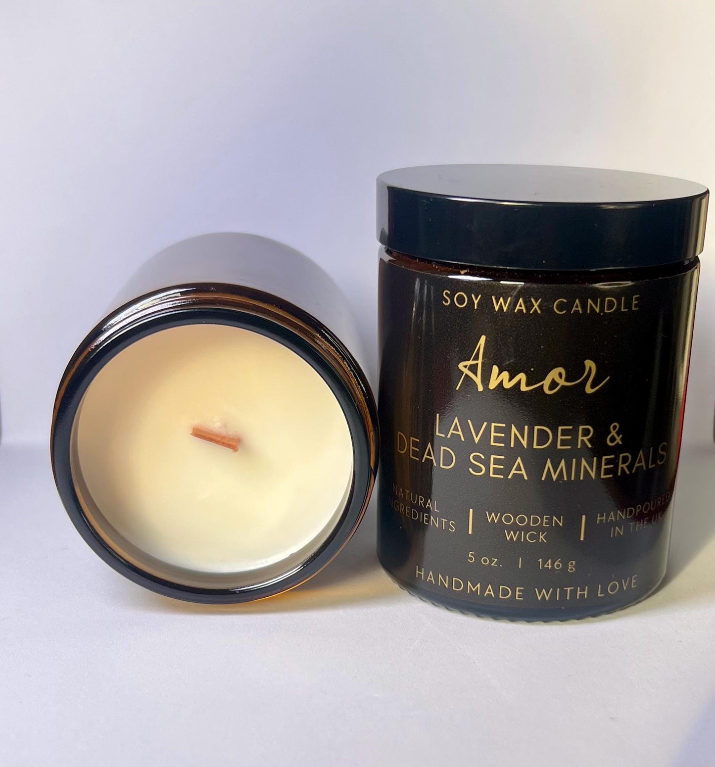 Lavender & Dead Sea Minerals Scented Soy Wax Candle with Wooden Wick | Pure essential oil blend | 180ml - up to 40 hours | Eco-friendly!