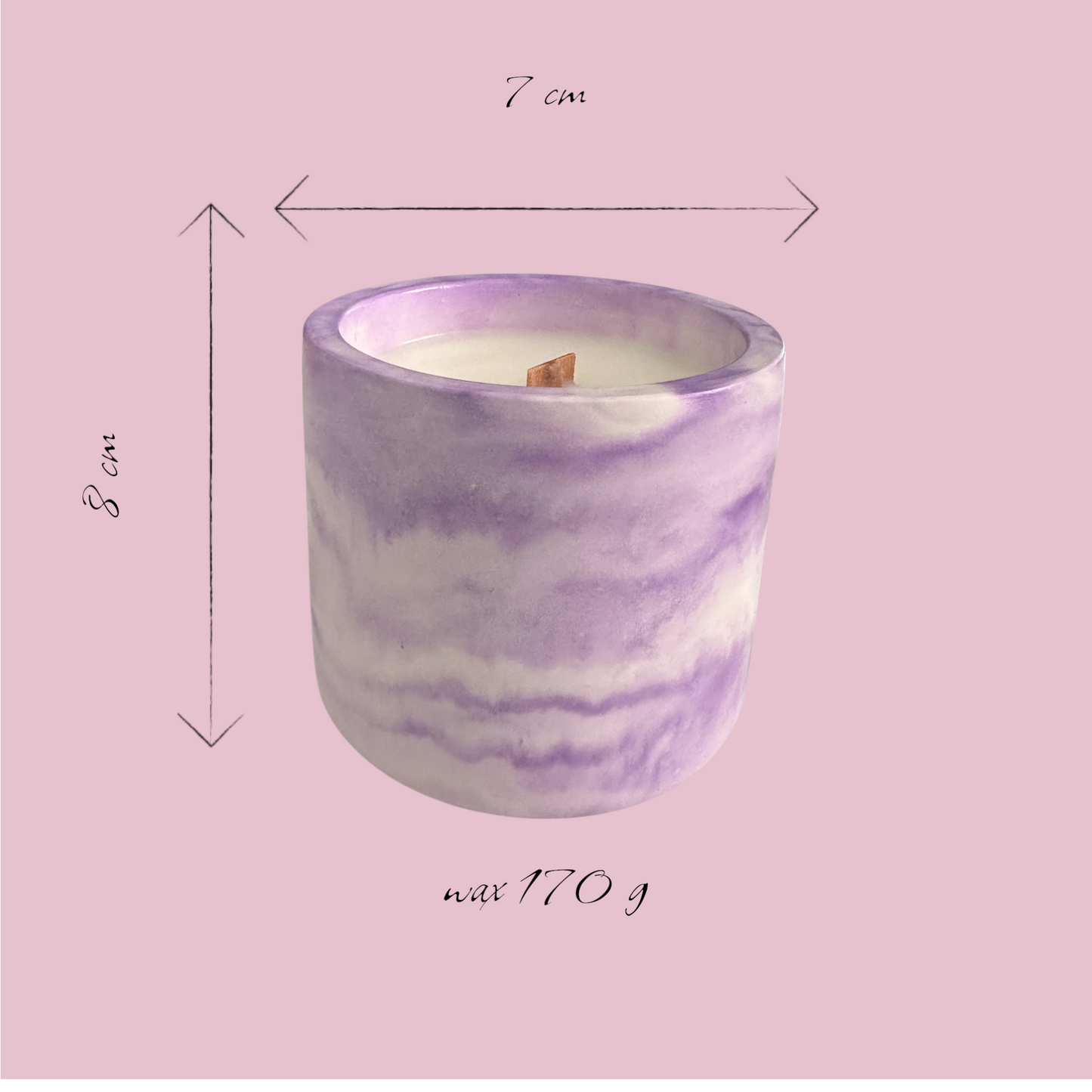 Lavender Candle – Purple Marble Jar with Wooden or Cotton Wick (45h Burn Time)