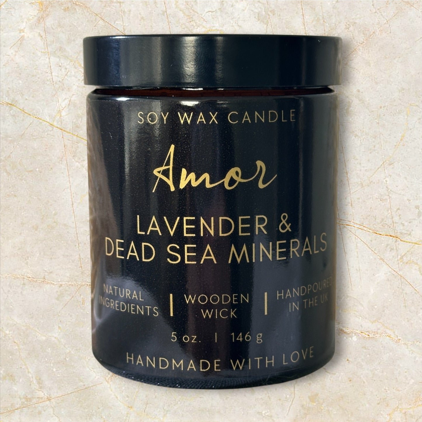 Lavender & Dead Sea Minerals Scented Soy Wax Candle with Wooden Wick | Pure essential oil blend | 180ml - up to 40 hours | Eco-friendly!