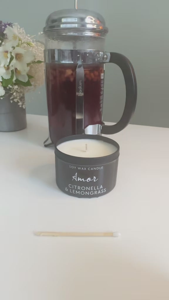Citronella & Lemongrass Soy Travel Candle in Black Metal Tin – Mosquito-Repellent & Eco-Friendly