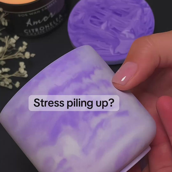 Lavender Soy Wax Candle in Purple Marble Jar – Wooden or Cotton Wick | Aromatherapy Gift